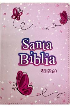 Image of Biblia RVR 1960 Compacta Simil Piel Juvenil Mariposa Rosada