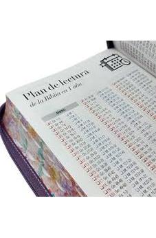Image of Biblia RVR 1960 Súper Gigante Jardin Lila Canto Pintado Cierre Índice Símil Piel