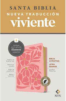 Image of Biblia NTV Ultrafina Letra Grande con Filament Símil Piel Flores Rosa Índice Letra Roja