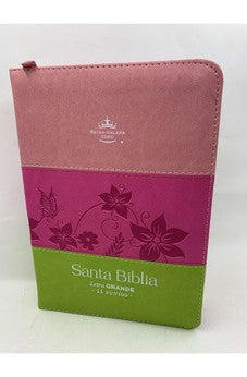 Image of Biblia RVR 1960 Letra Grande Compacta 11 Puntos Tricolor Rosa Lima Fucsia Símil Piel con Índice y Cierre