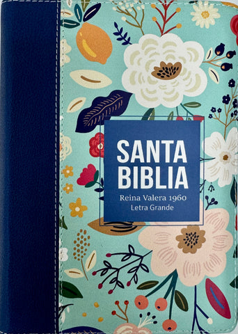 Image of Biblia RVR 1960 Compacta Letra Grande 11 puntos Símil Piel Azul Cobalto Claro con Cierre y Índice