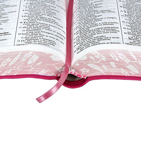 Image of Biblia Em Portugués RA045LG Tapa Imitación Cuero Rosa Oscuro Canto Florales