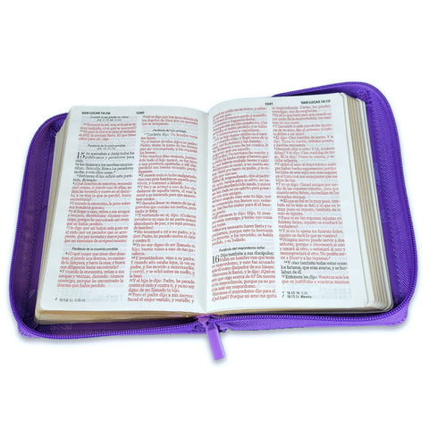 Image of Biblia RVR 1960 Compacta Lila Hojas Primavera Símil Piel con Cierre