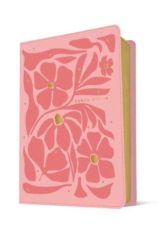 Image of Biblia NTV Ultrafina Letra Grande con Filament Símil Piel Flores Rosa Letra Roja