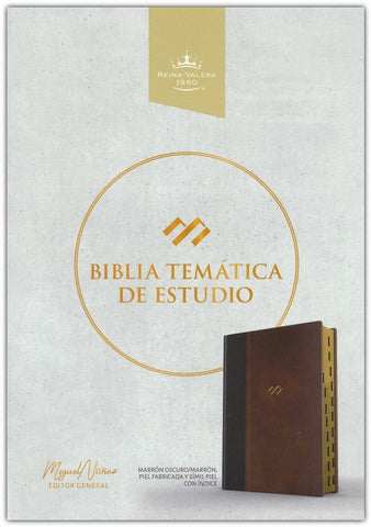 Image of Biblia RVR 1960 de Estudio Temática Miguel Nuñez Piel Marrón Oscuro Marrón con Índice