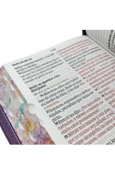 Image of Biblia RVR 1960 Súper Gigante Jardin Lila Canto Pintado Cierre Índice Símil Piel