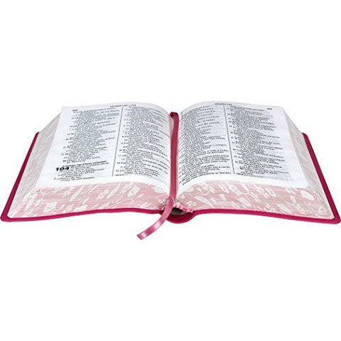 Image of Biblia Em Portugués RA045LG Tapa Imitación Cuero Rosa Oscuro Canto Florales