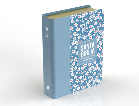 Image of Biblia RVR 1960 Compacta Símil Piel Flores Azul Grisáceo