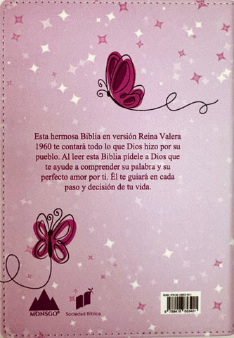 Image of Biblia RVR 1960 Compacta Simil Piel Juvenil Mariposa Rosada