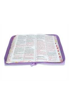 Image of Biblia RVR 1960 Súper Gigante Jardin Lila Canto Pintado Cierre Índice Símil Piel