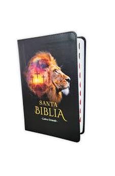 Biblia RVR 1960 Tamaño Manual Letra Grande Colección Supreme Negro León Cruces Símil Piel
