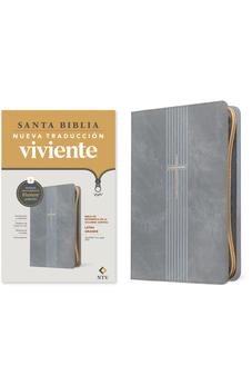 Image of Biblia NTV Referencia Central Letra Grande con Filament Símil Piel Cierre Gris Letra Roja