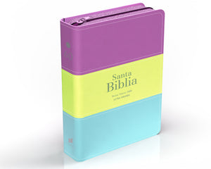 Biblia RVR 1960 Compacta Letra Grande 11 puntos Símil Piel Lila Verde Aguamarina con Cierre y Índice