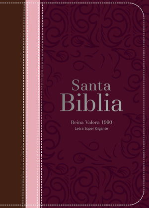 Biblia RVR 1960 Letra Súper Gigante Símil Piel Tricolor Marrón Palo Rosa Guinda
