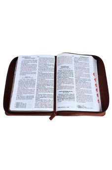 Image of Biblia RVR 1960 Letra Grande Compacta 11 puntos Tricolor Café Símil Piel con Índice con Cierre