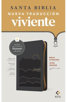 Image of Biblia NTV Ultrafina  Letra Grande con Filament Símil Piel Gris Letra Roja Cierre