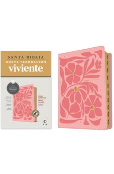 Biblia NTV Ultrafina  Letra Grande con Filament Símil Piel Flores Rosa Índice Letra Roja