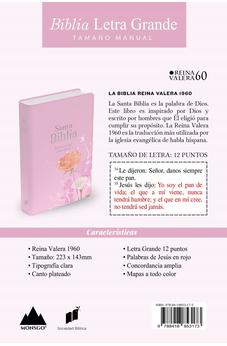 Biblia RVR 1960 Letra Grande Tamaño Manual Símil Piel Rosa