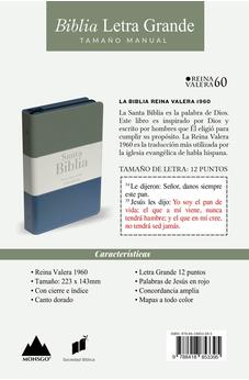 Image of Biblia RVR 1960 Letra Grande Tamaño Manual Tricolor Gris Crema Azul con Cierre e Índice