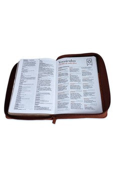 Image of Biblia RVR 1960 Letra Grande Compacta 11 puntos Tricolor Café Símil Piel con Índice con Cierre