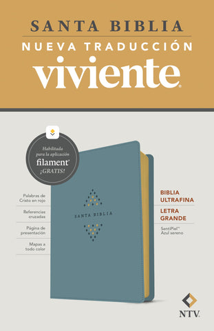 Image of Biblia NTV Ultrafina  Letra Grande con Filament Símil Piel Azul Sereno Letra Roja