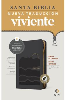 Image of Biblia NTV Ultrafina  Letra Grande con Filament Símil Piel Gris Índice Letra Roja Cierre