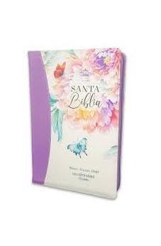 Biblia RVR 1960 Súper Gigante Jardin Lila Canto Pintado Cierre Índice Símil Piel