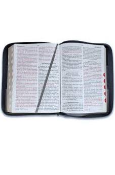Image of Biblia RVR 1960 Letra Gigante Tricolor Negro Gris Símil Piel con Índice y Cierre