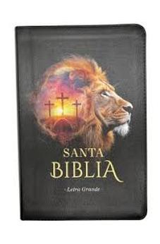 Biblia RVR 1960 Tamaño Manual Letra Grande Colección Supreme Negro León Cruces Símil Piel
