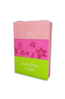 Biblia RVR 1960 Letra Gigante Tricolor Rosa Fucsia Lima Símil Piel con Índice con Cierre