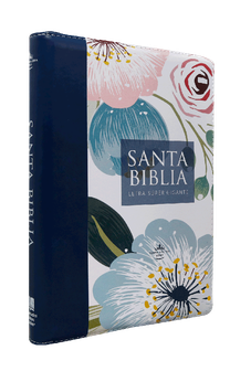 Image of Biblia RVR 1960 Letra Súper Gigante Azul Flores Símil Piel con Índice y Cierre