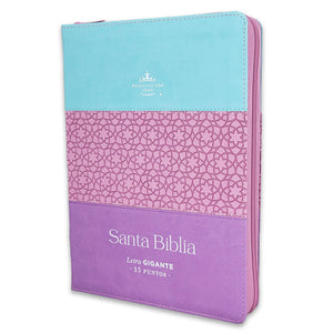 Biblia RVR1960 Letra Gigante Tricolor Turquesa Lila Purpura Simil Piel Con Cierre Con Indice