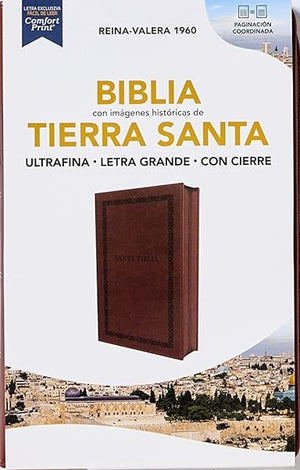 Biblia RVR 1960 Ultrafina Tierra Santa Letra Grande Símil Piel Café con Cierre