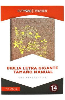 Biblia RVR 1960 Letra Gigante Símil Piel Rosa Perla con Índice con Cierre