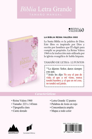 Biblia RVR 1960 Letra Grande Tamaño Manual Símil Piel Rosa Claro