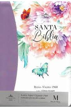Biblia RVR 1960 Súper Gigante Jardin Lila Canto Pintado Cierre Índice Símil Piel
