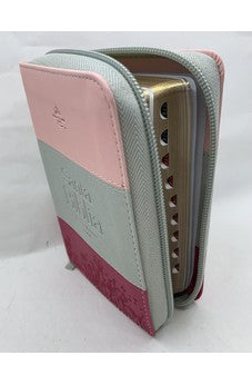 Biblia RVR 1960 Bolsillo Símil Piel Tricolor Rosa Gris Fucsia con Índice