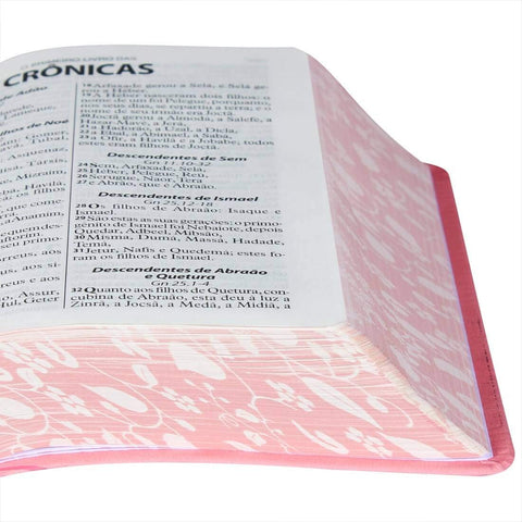 Image of Biblia Em Portugués RA045LG Tapa Imitación Cuero Rosa Canto Florales
