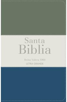 Biblia RVR 1960 Letra Grande Tamaño Manual Tricolor Gris Crema Azul con Cierre e Índice
