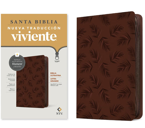 Image of Biblia NTV Ultrafina  Letra Grande con Filament Símil Piel Palmera Café Letra Roja Cierre