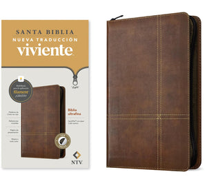 Biblia NTV Ultrafina con Filament Símil Piel Café Rústico Índice Cierre