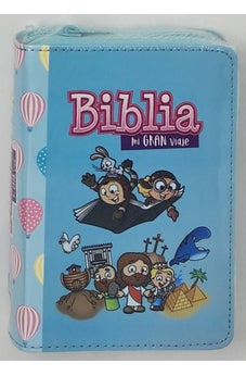 Image of Biblia RVR 1960 para Niños Mi Gran Viaje Turquesa Símil Piel con Cierre