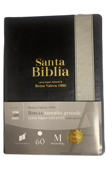 Biblia RVR 1960 Letra Súper Gigante Piel Negro Gris con Cierre