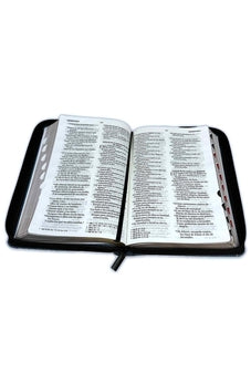 Biblia RVR 1960 Letra Grande Tamaño Manual Símil Piel Jean Cinturón Negro con Índice con Cierre