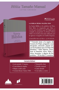 Image of Biblia RVR 1960 Letra Grande Tamaño Manual Tricolor Marrón Lila Claro Violeta con Cierre con Índice