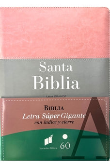 Biblia RVR 1960 Letra Súper Gigante Rosa Gris Turquesa con Cierre e Índice