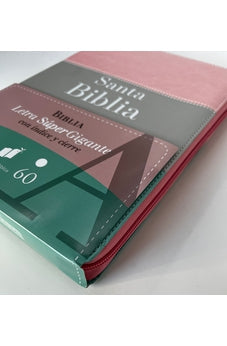 Image of Biblia RVR 1960 Letra Súper Gigante Rosa Gris Turquesa con Cierre e Índice