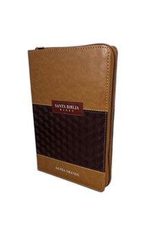 Biblia RVR 1960 Letra Grande Tamaño Manual Símil Piel Duotono Café con Índice y Cierre